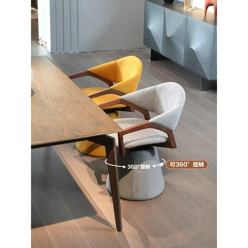 كرسي طعام دوار بسيط ومسند ظهر منزلي لغرفة المعيشة وكرسي فردي مصمم خفيف فاخر وخشب صلب عالي الإحساس #3