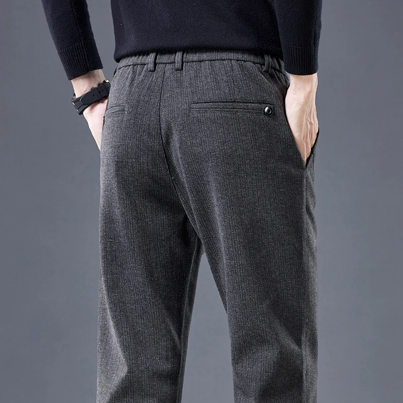 Fashion Slim Stripe Men\'s Pants Elastic Waist Business Suit Stretch Thick Korea Formal Trousers Male Brand Clothing 28-38
