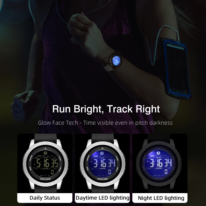 NORTH EDGE APOLLO الفاخرة الرجال النساء ساعة رقمية مقاوم للماء 50 متر الساعات الرياضية المزدوج الوقت عداد الخطى ساعة تنبيه ساعات الزوجين