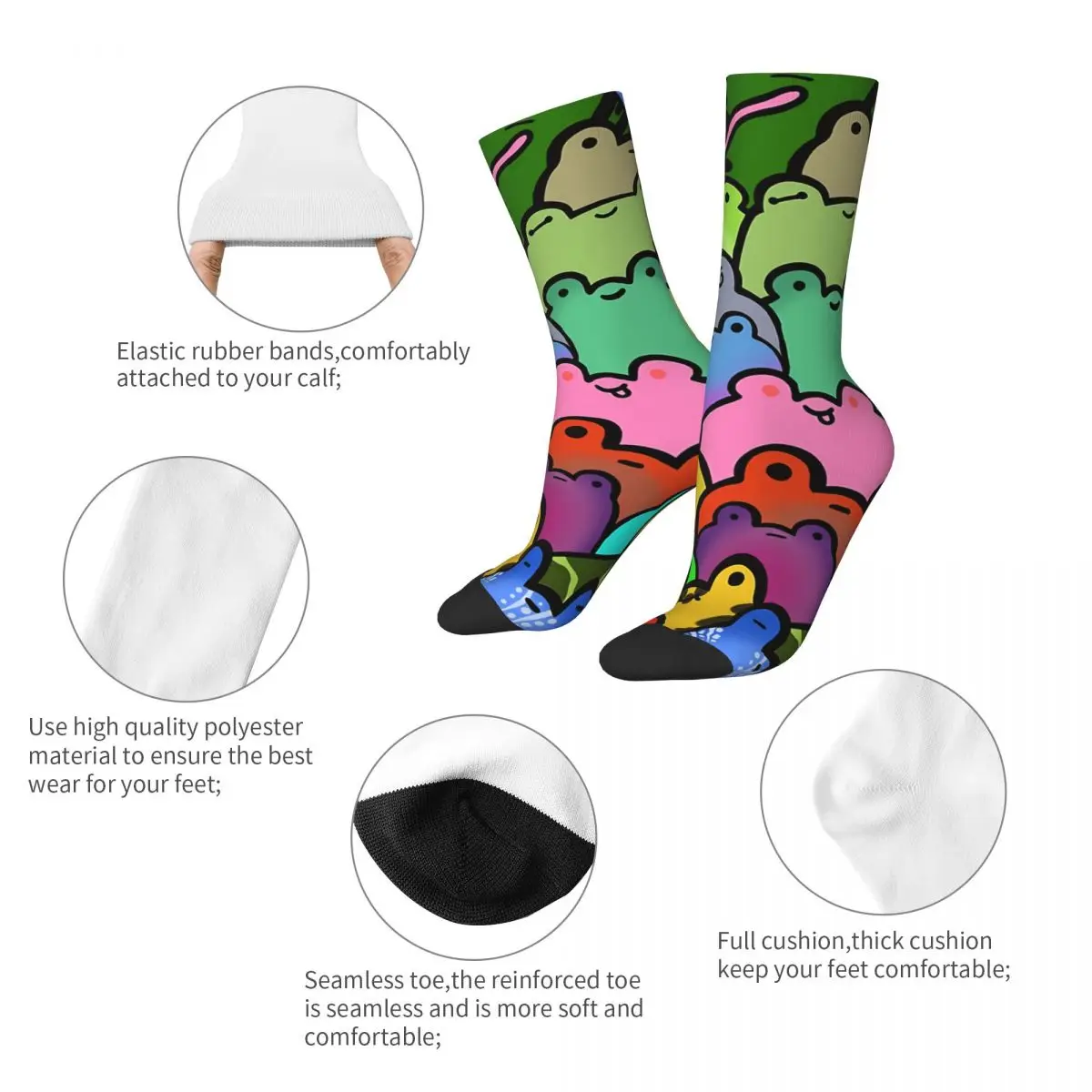 Funny Crazy Sock for Men Froggy Bunch Hip Hop Harajuku Happy Pattern Printed Boys Crew Sock Novelty Gift