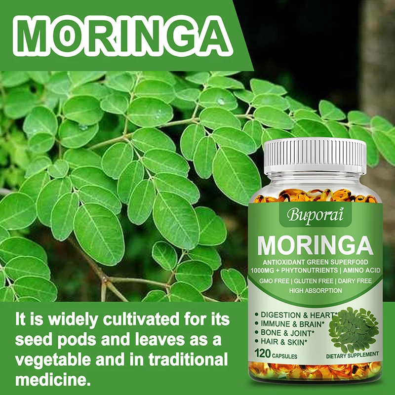 Moringa Capsules 1000mg - Supports Immune and Digestive Health, Boosts Energy Levels, Antioxidant