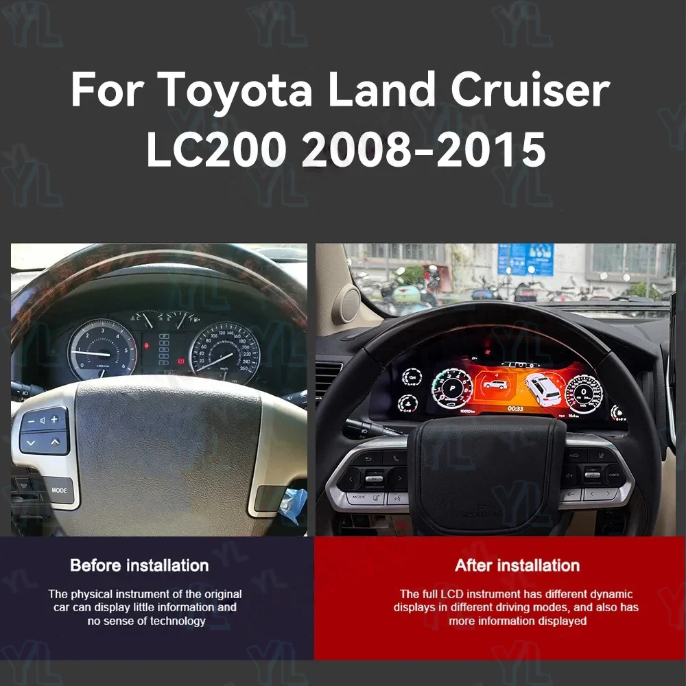 Cockpit Virtual Car Digital Cluster For Toyota LandCruiser LC200 2008-2020 Lcd Speedometer Multifunctional Instrument Dashboard