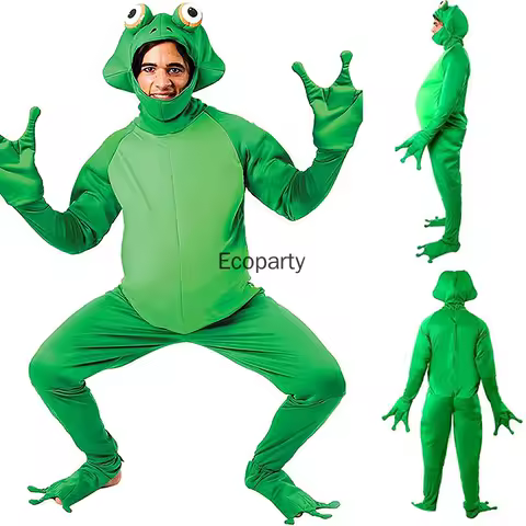 Adult Halloween Funny Frog Cosplay Costume Unisex Novelty Animal Cosplay Costume Halloween Party Overalls Frog Prince Jumpsuit