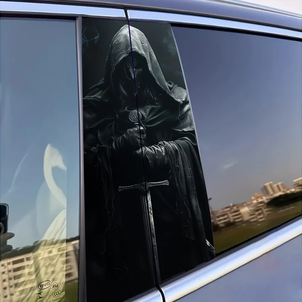 

2PCS Dark Swordsman Woman Car Sticker - Creative Vinyl B-Pillar Protector, Durable and Eye-catching Cartoon Design for B-Pillars