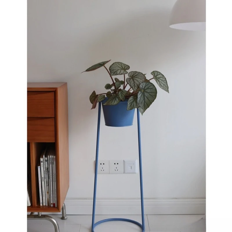 Hee Woo Prussian blue flower stand Interior very simple movable design Balcony flower pot Living room Modern iron