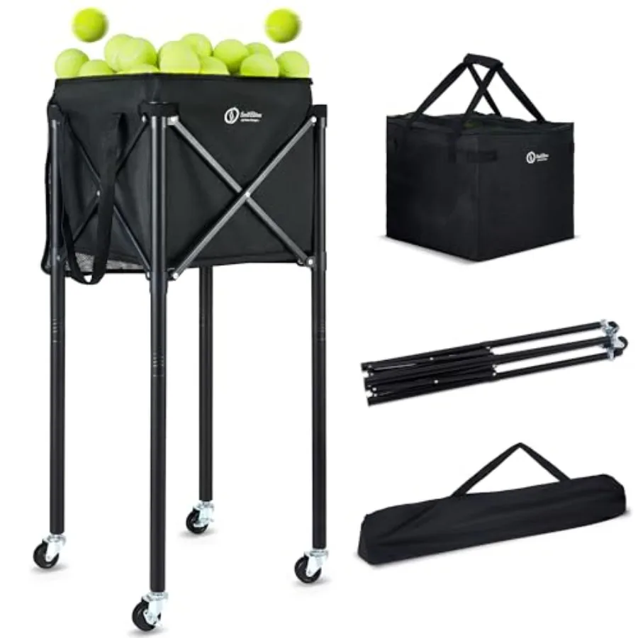 

Portable Tennis Ball Hopper and Pickleball Basket - Multi-Sport Ball Collector for Training and Practice Holds 170 Balls