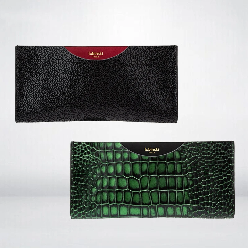 LUBINSKI Portable Alloy Box Leather Cover Black Devil Fish Pattern/Green Crocodile Pattern 3CM Portable Cigar Box Leather Cover