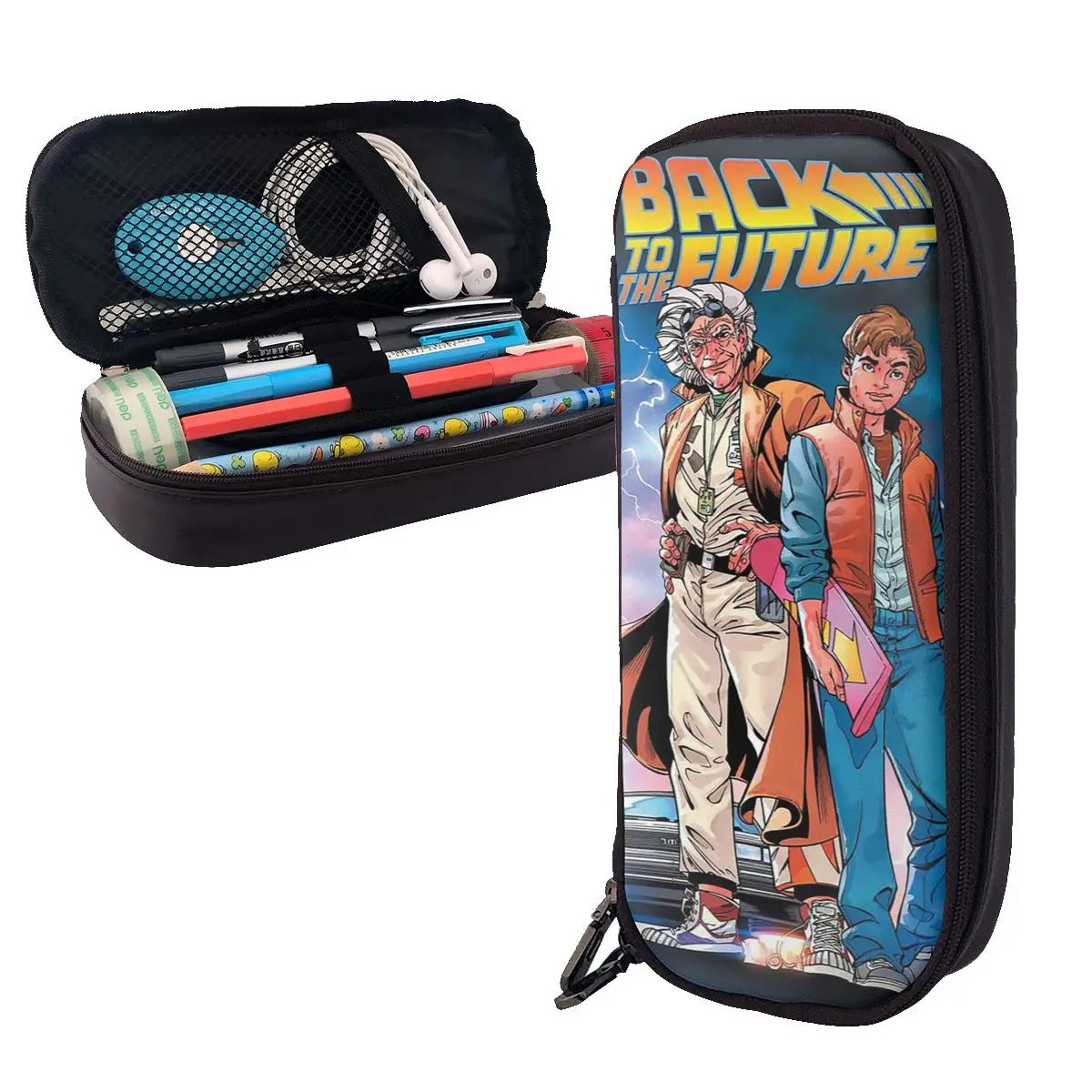 Estuches de cuero para lápices de Regreso al futuro, bolsa para lápices, suministros de papelería, caja para bolígrafos de gran capacidad, bolsa para lápices para niño y niña