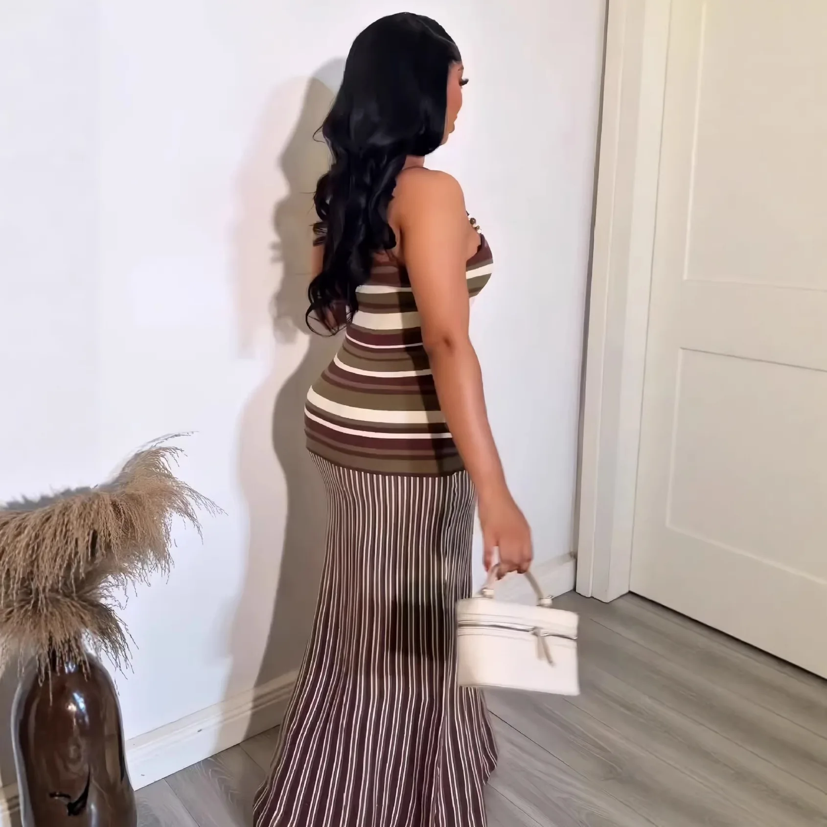 2026 Summary Fashion Strip Color-blocked Lay Off Clothes, Elegant And Multifunctional Long Clothes Birthday Dress Prom Y2k、 Sexy