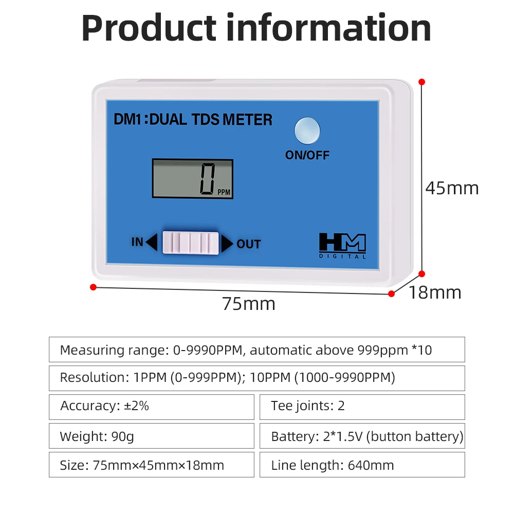 Detector de calidad del agua TDS de doble canal en línea, probador DM1, medidor de prueba de agua pura para piscina de agua potable, 0-9990PPM,