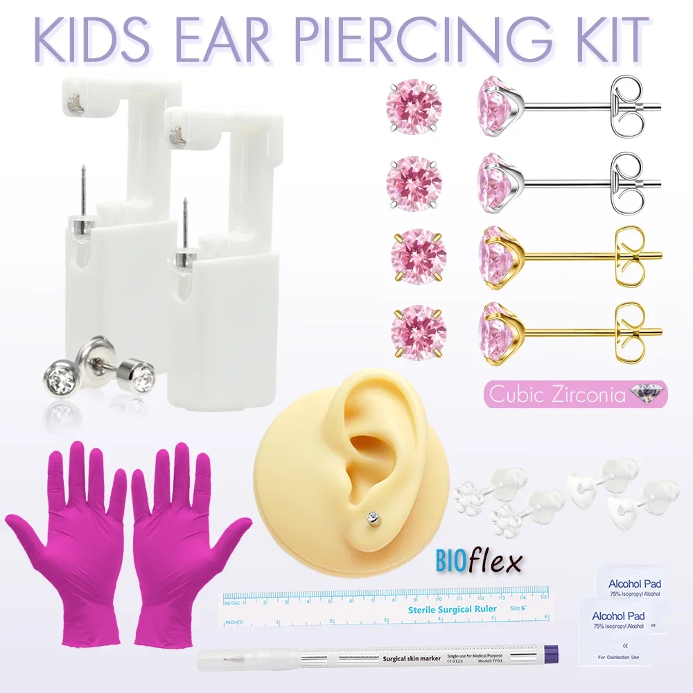 Kids Ear Piercing Kit Device with Earrings Gun Sterile Self Piercing Machine Disposable Home Piercer Painless Safe Women Girl