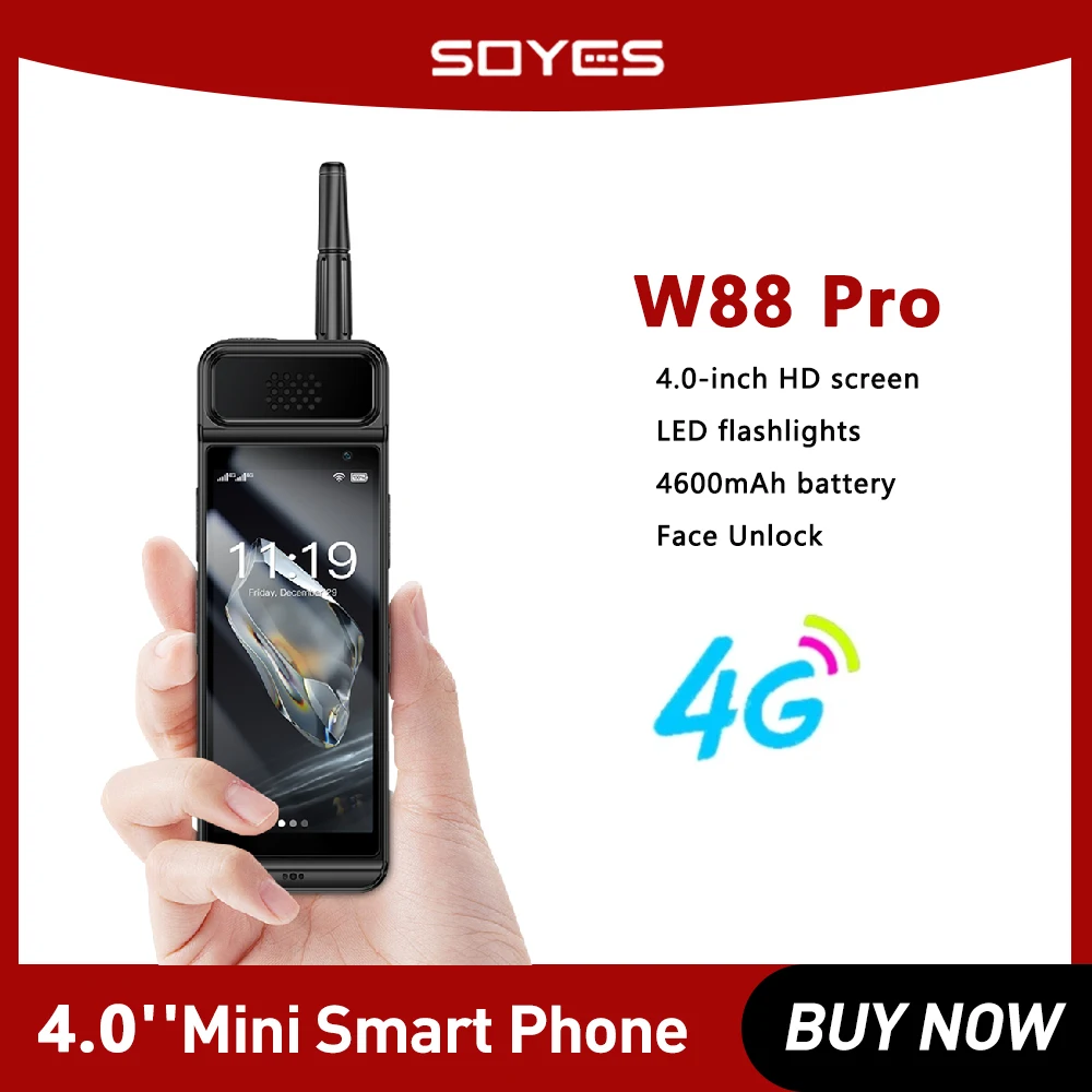 SOYES-Mini Smartphone W88 Pro, Réseau 4G, 4.0 ", 4600mAh, Android 12, Touriste, Sim, Face ID, WiFi, Bluetooth, FM, Hotspot, GPS, OTG