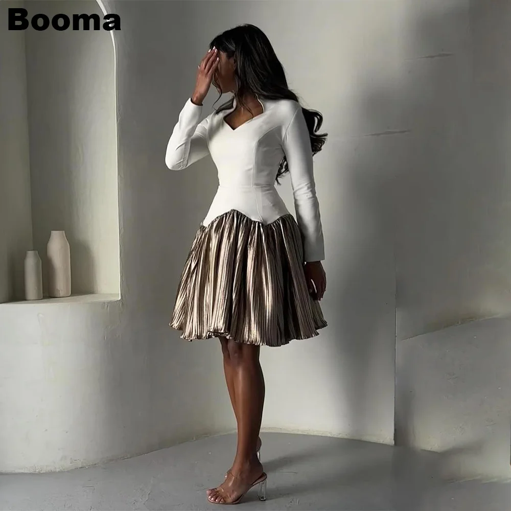 Booma A-Line Short Prom Dresses Full Sleeves Pleats Formal Occasion Dresses for Women Saudi Knee Length Evening Dress Customized