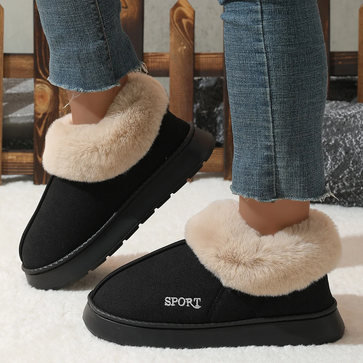 

New Men Slippers Winter with Thick Sole for Indoor Anti-Slip and Warm Home with Fur for Couples Shoes zapatillas casa hombre
