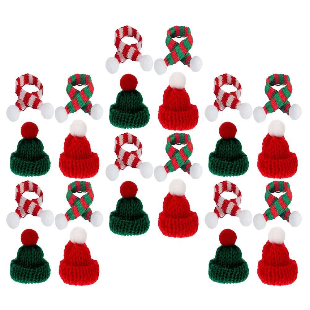 24 Pcs Mini Beanie Christmas Hats for Crafts Tiny Fall Decor Kitchen Decorations Knit Yarn Xmas Supplies Baby Scarves