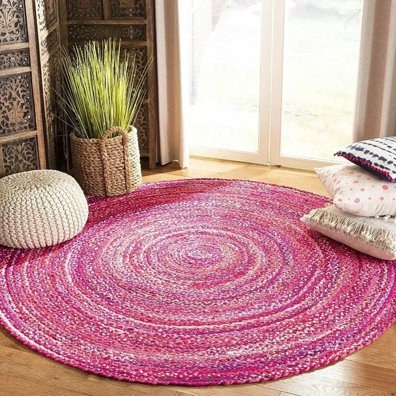 

Rug Round Cotton Design 100% Handmade Carpet Reversible Rug Living Room Area Rug