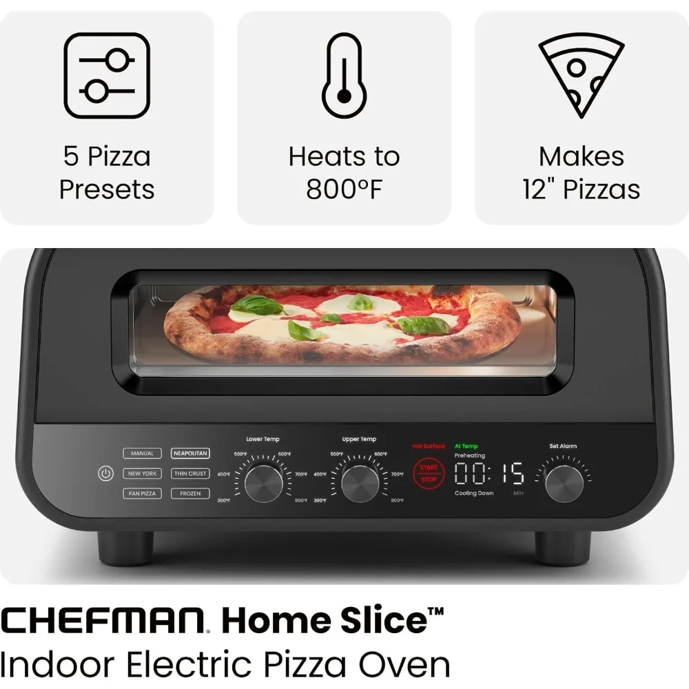 Pizza Oven - Makes 12 Inch Pizzas in Minutes, Heats up to 800°F - with 5 Touchscreen Presets, Pizza Stone and Peel Included