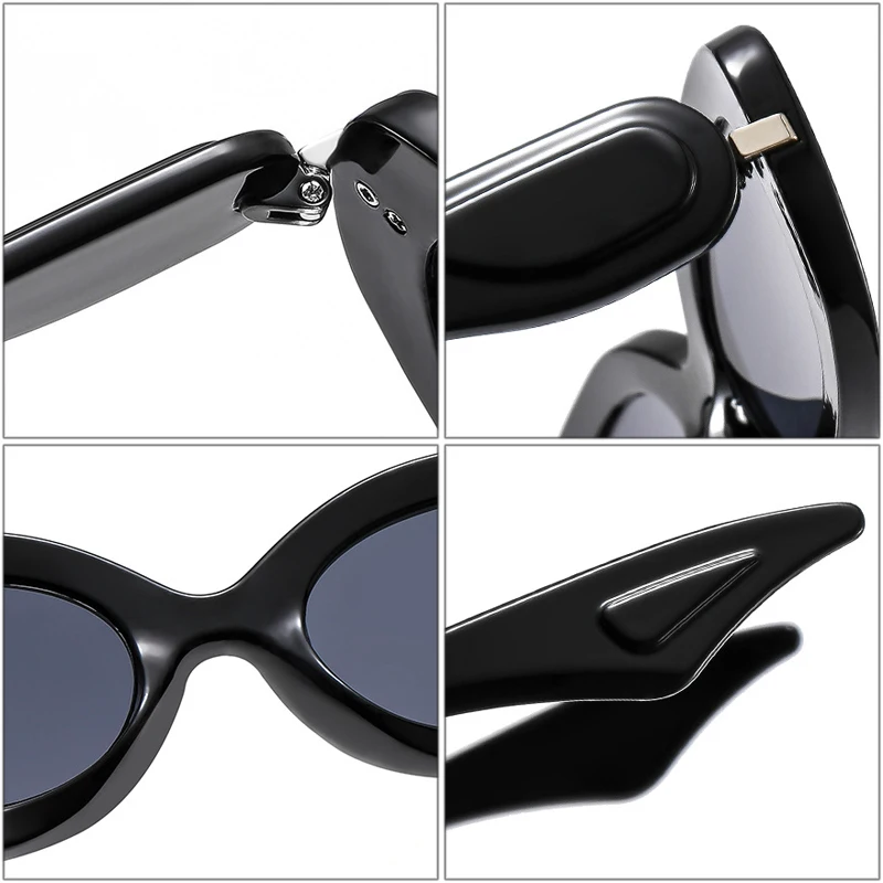 SO&EI Ins Popular Fashion Oval Sunglasses Women Retro Brand Designer Shades UV400 Men Blue Champagne Sun Glasses