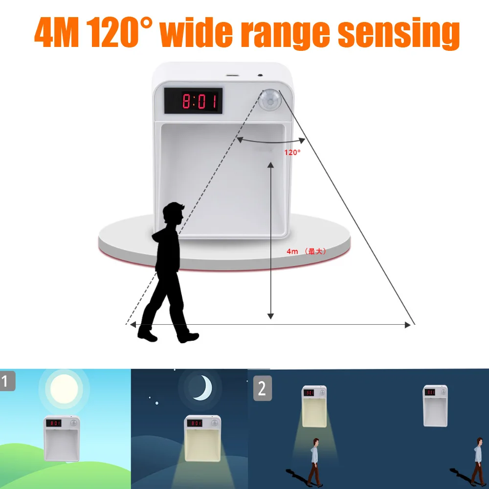 Xiaomi LED Night Light With Motion Sensor Battery USB Rechargeable Wall Lamp Clock For Kids Bedroom Kitchen Cabinet Decoration