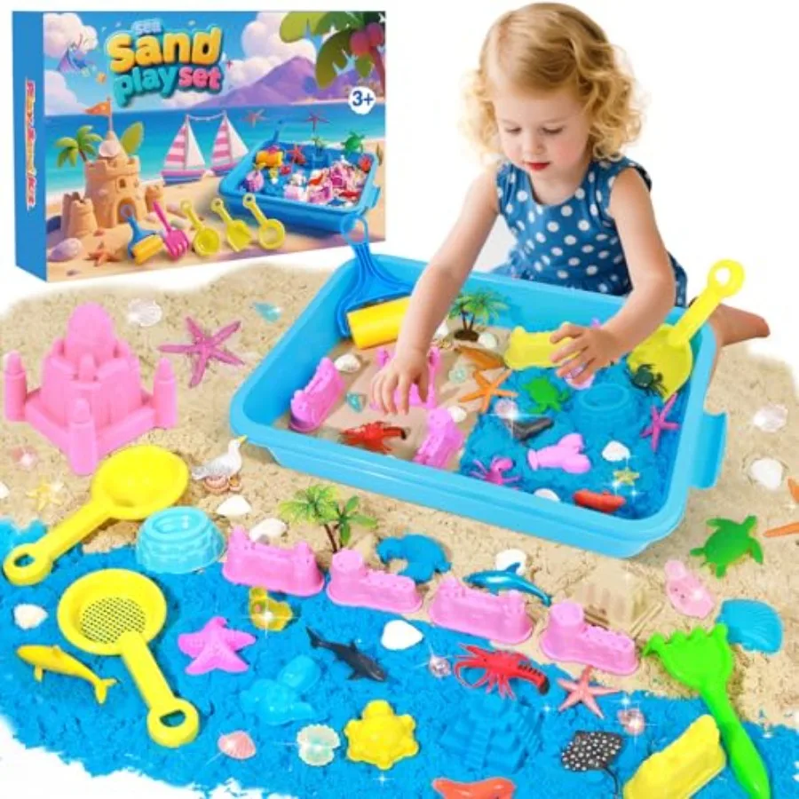 

Ocean Sensory Bin Sandbox Play Sand Art Kit с 3,3 фунта для игры в песок, морские животные, формы для сенсорных игр для девочек и мальчиков, возраст 3, 4 5 6