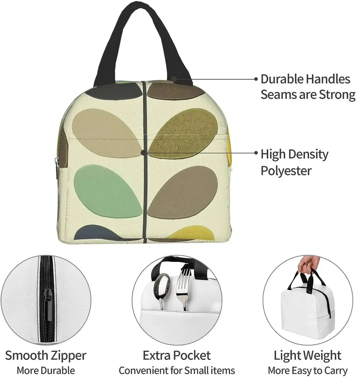 Orla Kiely Print Portable Lunch Tote Bag Waterproof Reusable Durable Insulated Lunch Boxes for Men Women Work Picnic Travel