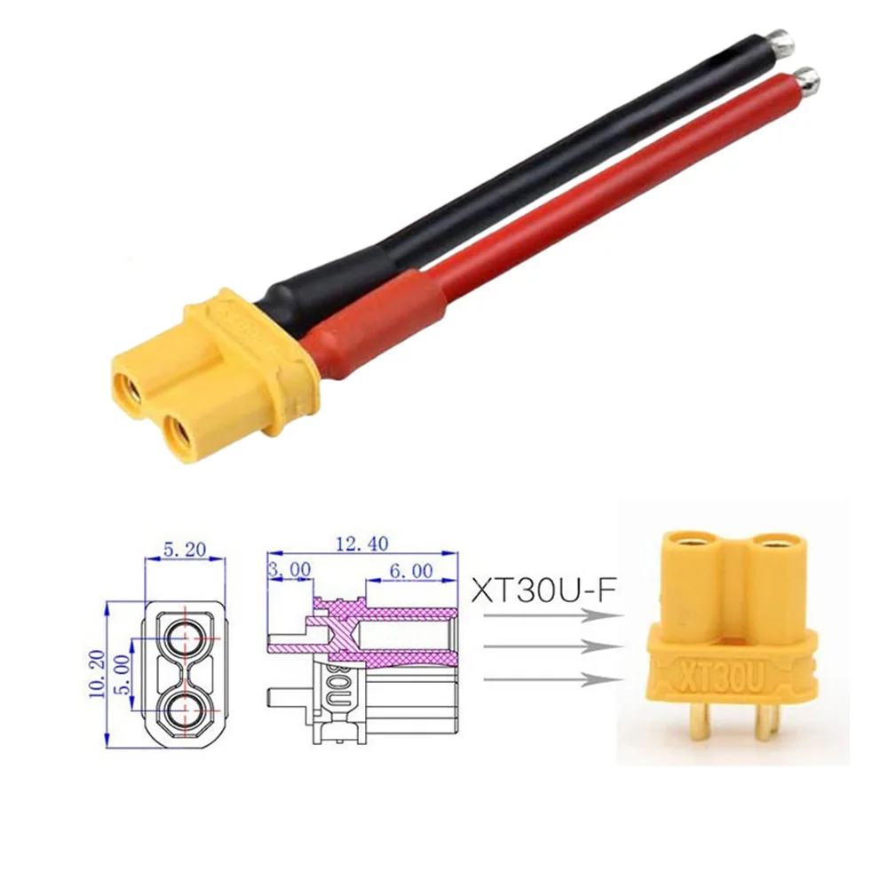 HPXGRC XT30U Pigtail Plug Male and Female Connector with 100mm 16AWG Tinned Wire Cable for RC Fixed wing Lipo Battery FPV Drone