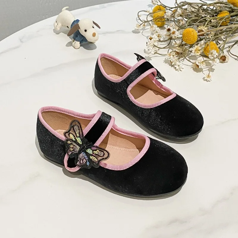 

Girls Soft-soled Princess Shoe 2025 Spring/Summer Sweet Velvet Little Girl Flared Basic Korean Style Casual kids shoes for girl