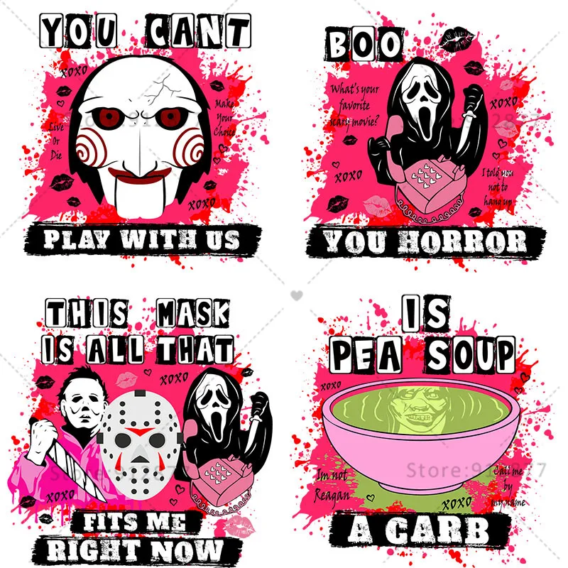 Patches For Jackets Halloween Scary Horror Face Myers Horor Pink Mean Girls Funny On Friday We Wear Blood DTF Transfers handmade