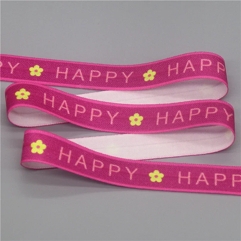 DHK 5/8\'\' 10yards Love Sister Life Happy Printed Fold Elastic FOE Stretch Ribbon Decorations Craft DIY Sewing B2256