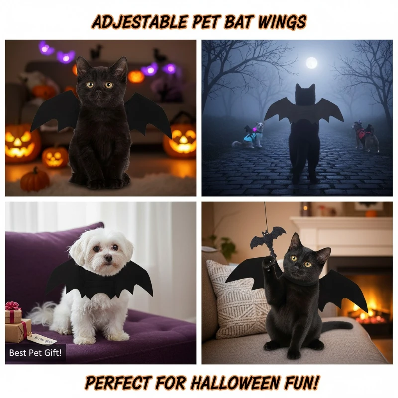1/3 Stück Katzenflügel Halloween-Kostüme Kleines Hunde-Cosplay-Partykleid für Haustier-Welpen Feiertags-Rollenspiel-Dekor Halsband-Zubehör – Detail 5