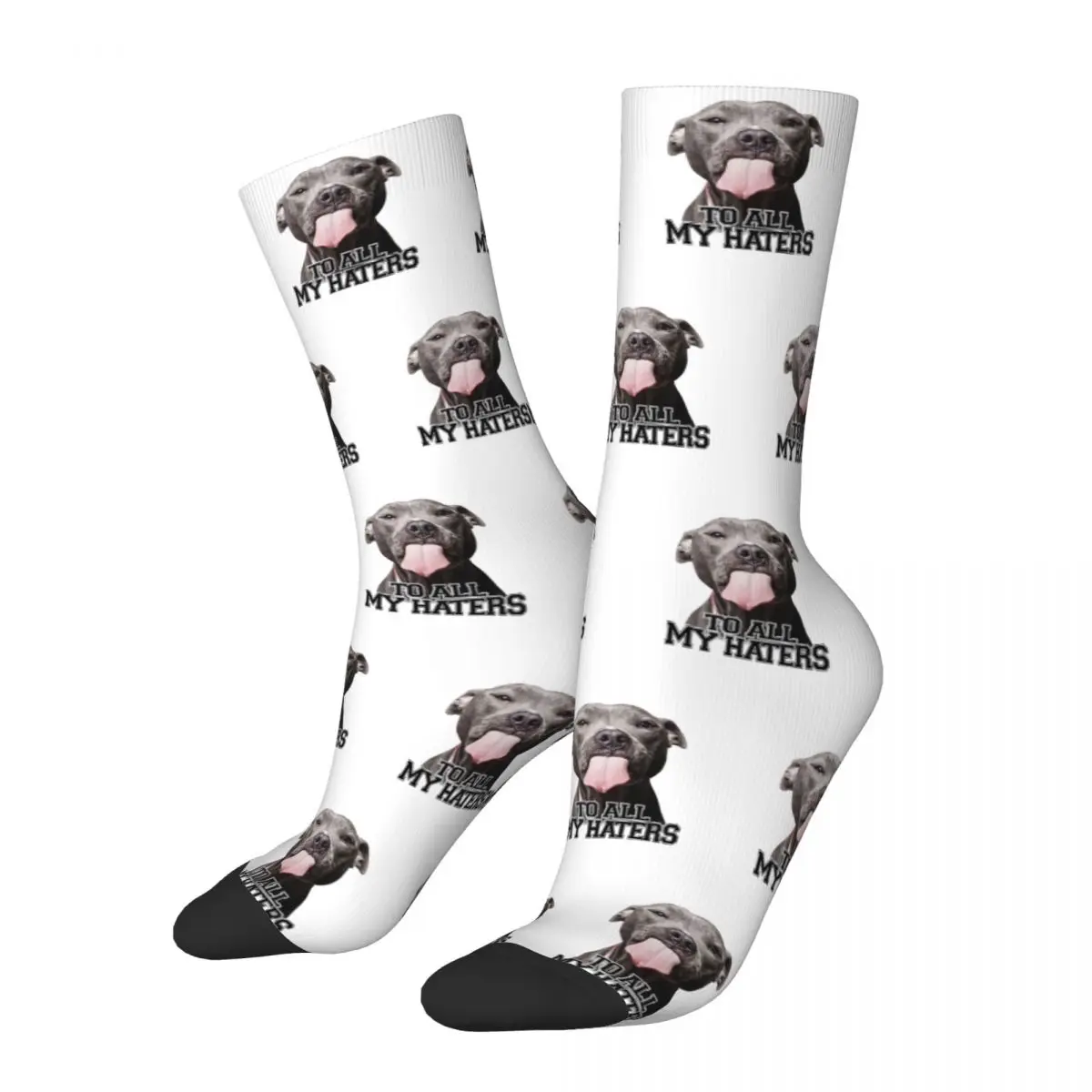 

Pit Bulls To All My Haters Socks Men's Casual Pitbull Dog Socks Novelty Spring Summer Autumn Winter Middle Tube Stockings Gift