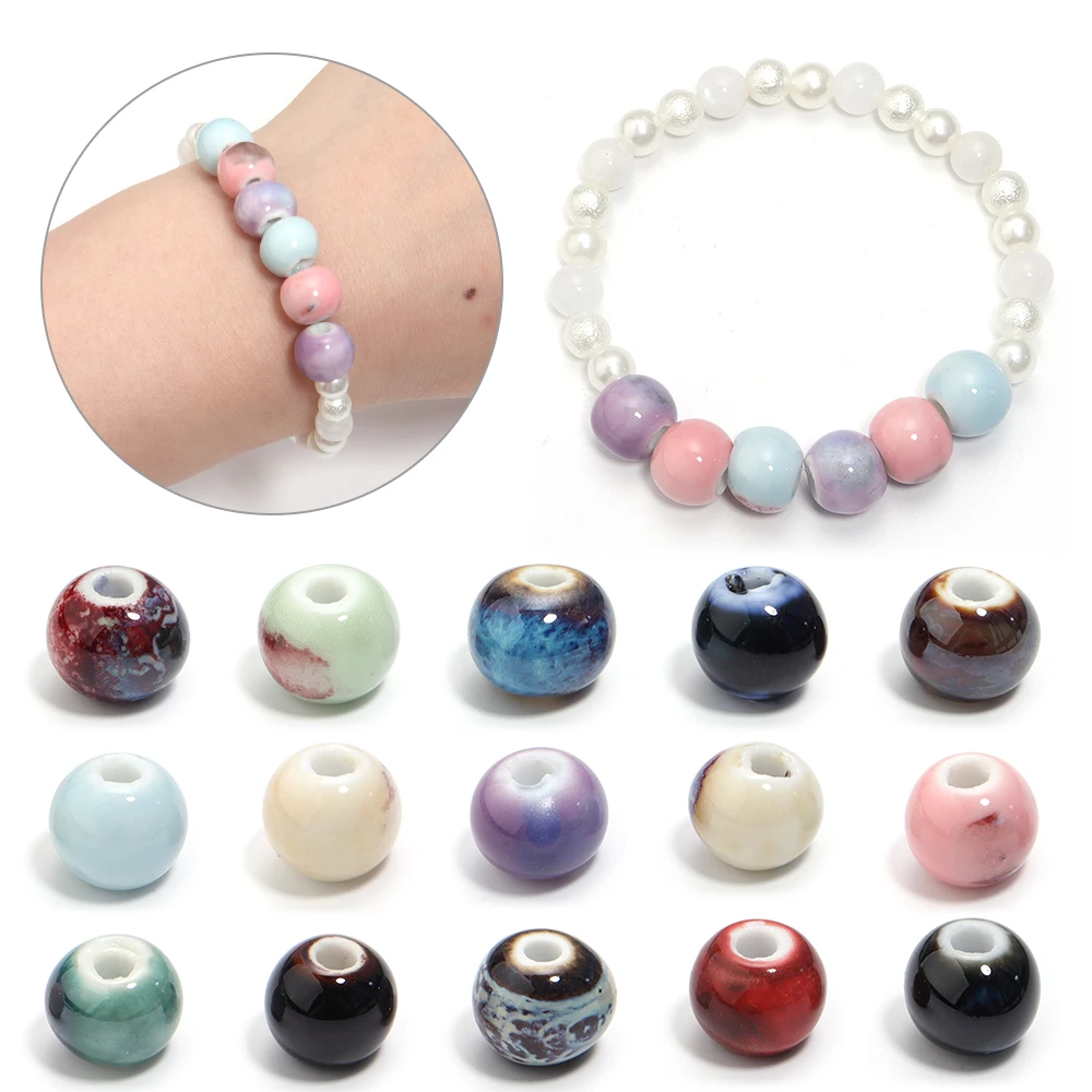 10Pcs 10mm Round Ceramic Beads Handmade Porcelain Beads Bracelet Ceramic Round Beads for Jewelry Making Accessories