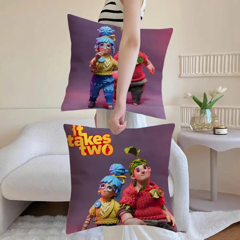 Game I-It Takes Two Cushion Cover Breathable Linen Pillowcase Summer Odorless Eco-Friendly Invisible Zipper Washable