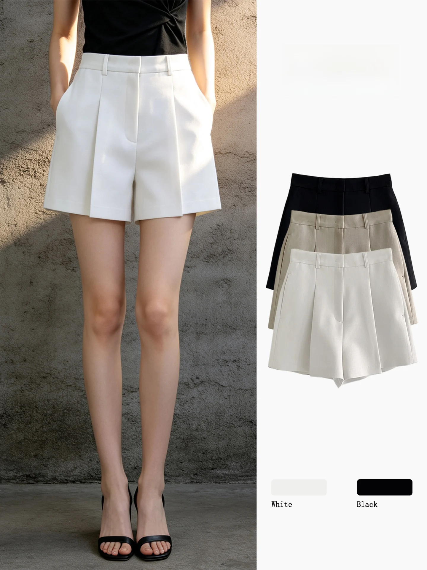 

High Waist Wide Leg Short Pants Women's Commuter Style Korean Casual Pants Slimming A-Line Pants Summer Fashion plus Size