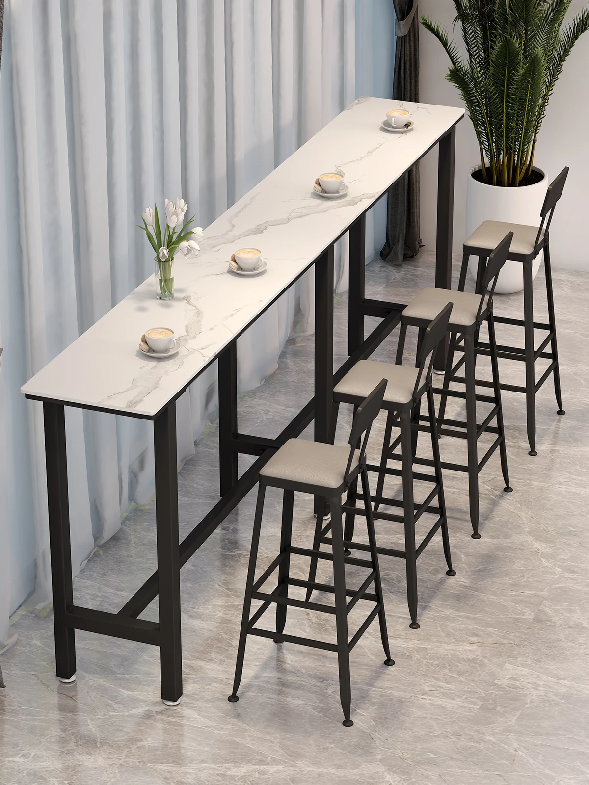 

Nordic rock slab bar table, restaurant long narrow table and chair combination Internet celebrity store high table can be