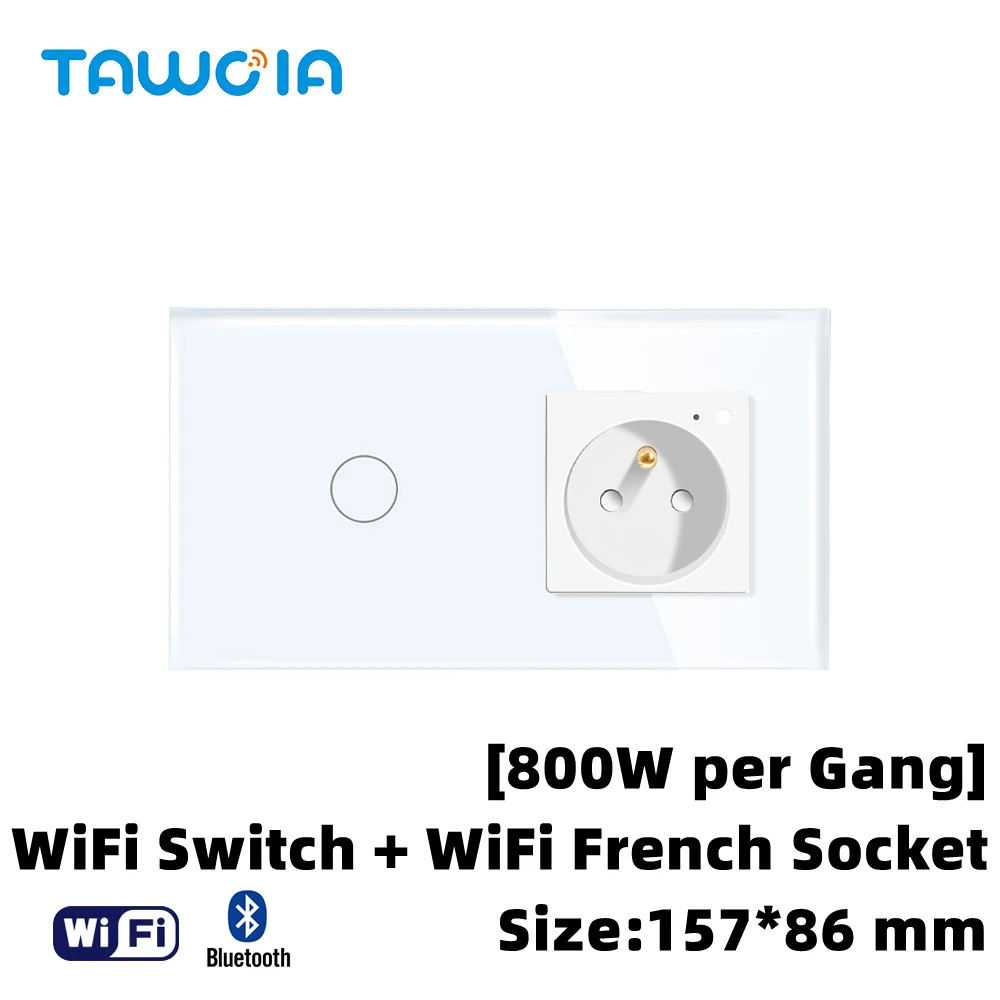 

TAWOIA Socket Switch Combination EU WiFi 1/2/3/4 Gang Touch Switch Glass Panel Type E Plug WiFi Power Socket Electrical Outlet