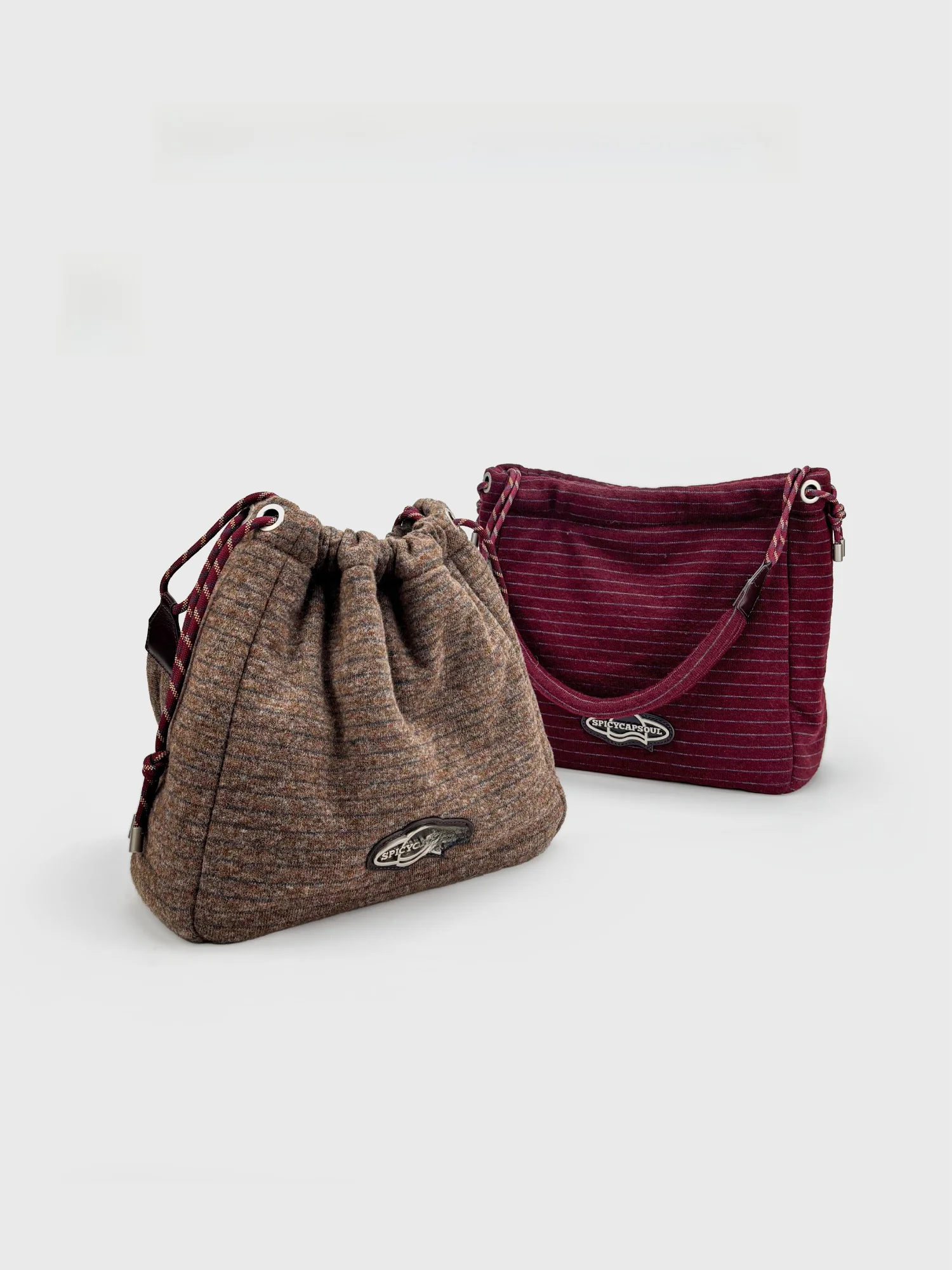 SpicyCapSoul Knitted Fabric Tote Bag Crossbody Single Shoulder Bag American Retro Style Women's Handbag New Winter Collection