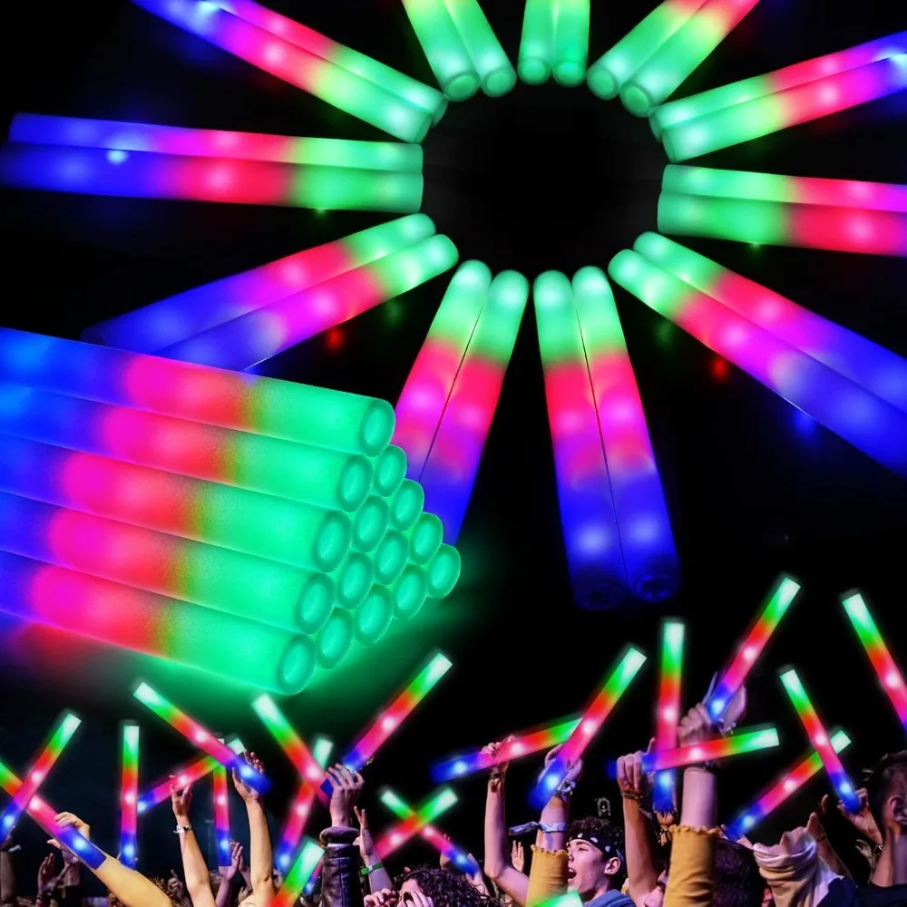

135PCS Foam Glow Sticks, with 3 Modes Colorful Flashing, Glow in Dark Party Supplies, LED Foam Sticks Bulk