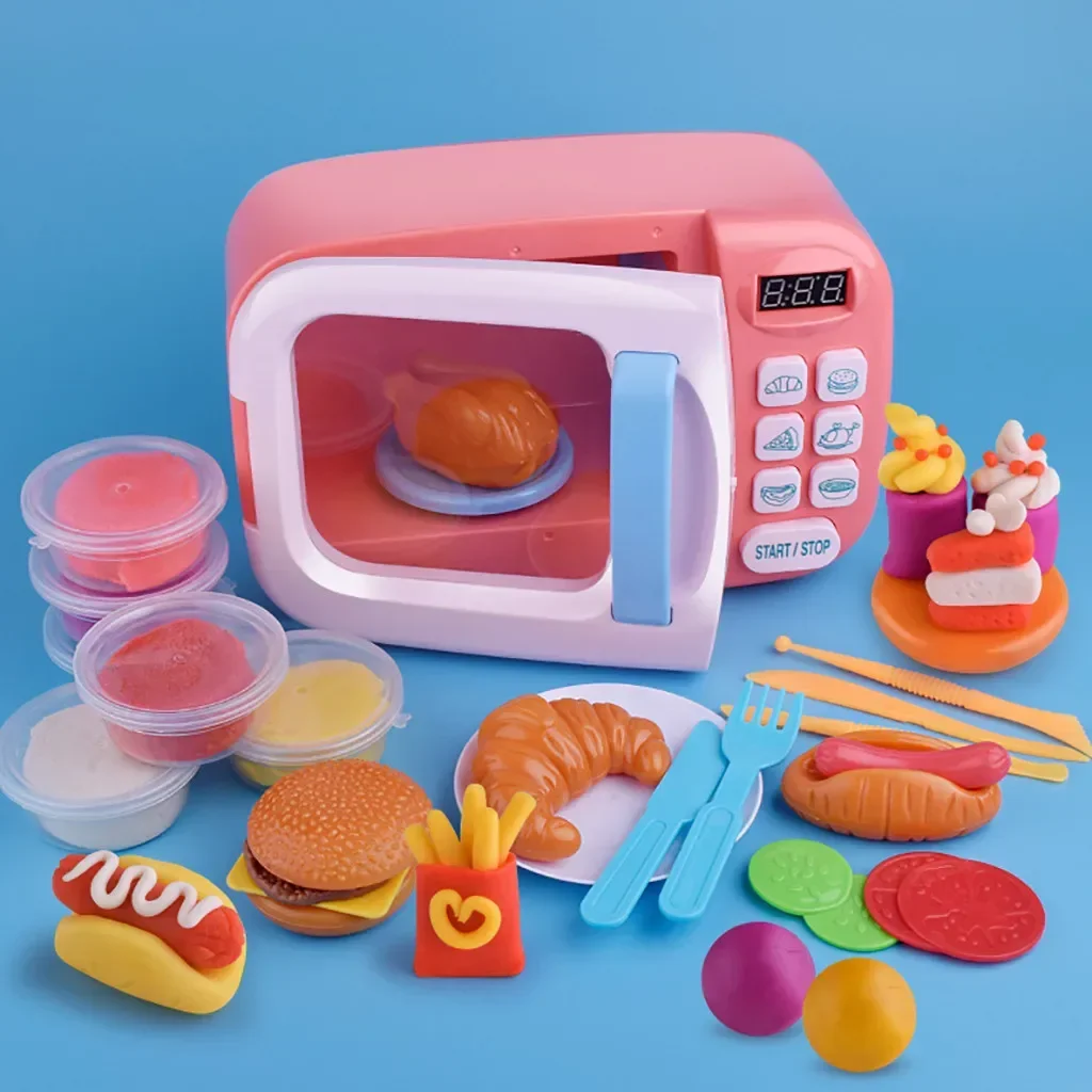 Four à micro-ondes électrique avec lumière et son pour enfants, jeu de cuisine amusant, jeu de simulation, ensembles de nourriture, cadeau jouet pour enfants, ménage