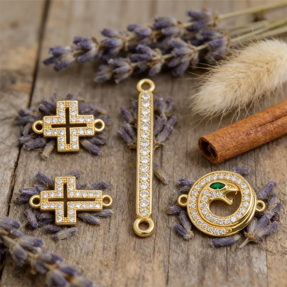 

2Pcs DIY Jewelry Connectors Cross Snake Design Brass Zircon Inlaid Handmade Fashion for Diy Bracelet Necklace Making Accessories