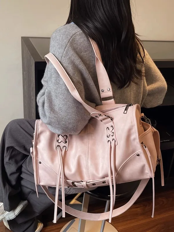 

Женская сумка через плечо из мягкой кожи большой вместимости, повседневная сумка для поездок на работу, в американском ретро-стиле, на молнии, однотонная