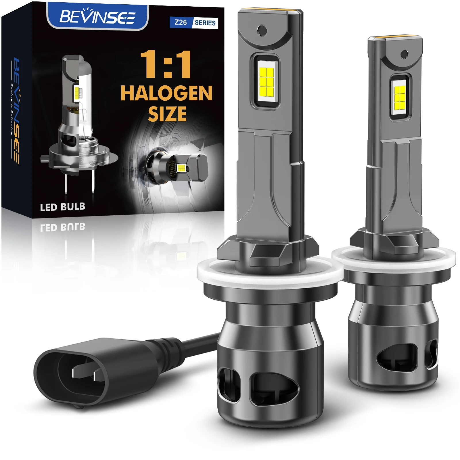 BEVINSEE 70W 12000LM H1 H3 H11 LED-Nebelscheinwerfer CANBUS 9005/HB3 H27 880 881 Halogen-Größe LED-Lampe 6000K Weiß Kabellos 12V