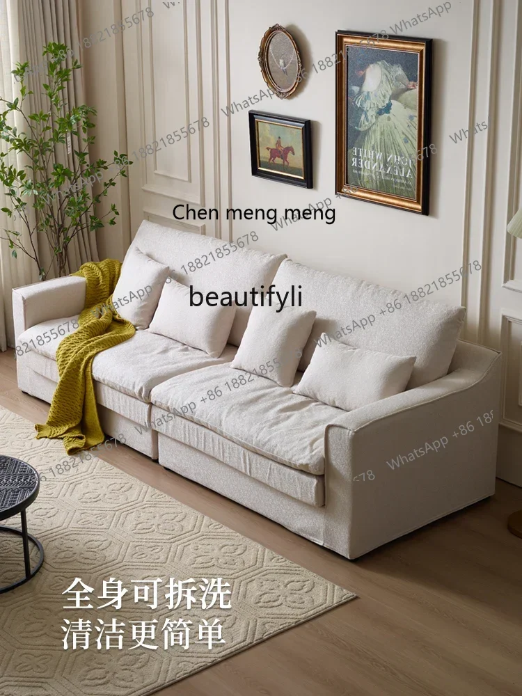 

French style hug sofa cotton and linen fabric living room removable and washable French cream stylefour-person straight row sofa