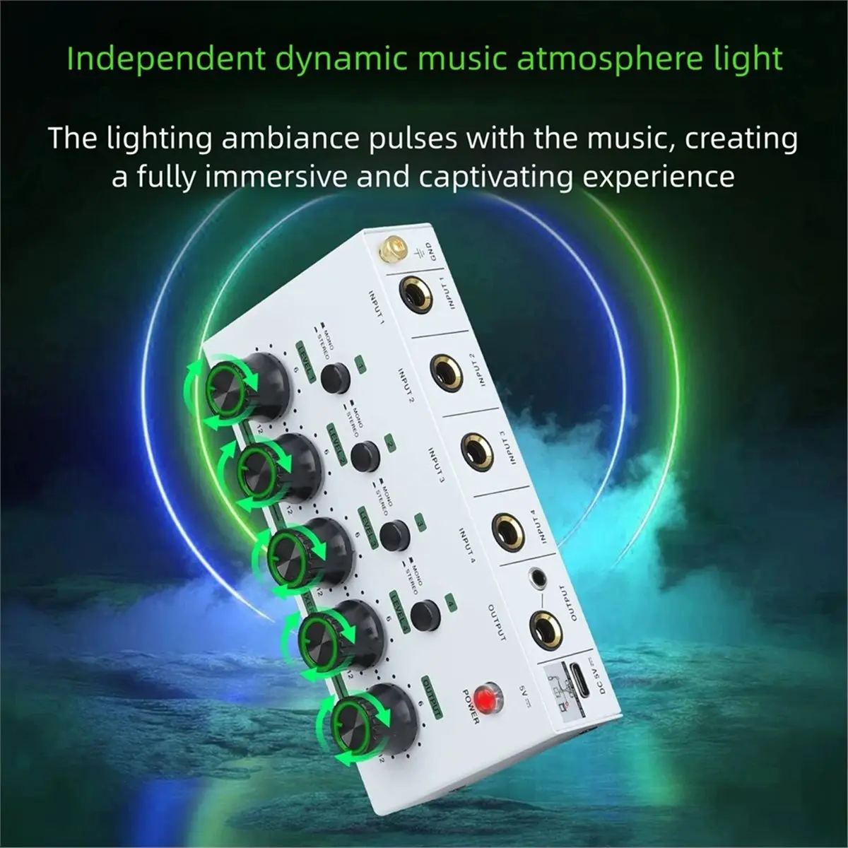 Mini Mixer 4 Channel Line Small Mixer Microphone Extender Microphone Instrument Audio Integrator White