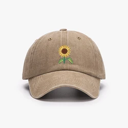 Sunflower Baseball Cap Embroidered Plant Dad Trucker Hat Trendy Washed Vintage Woman Sun Hat Cotton Mom Hats