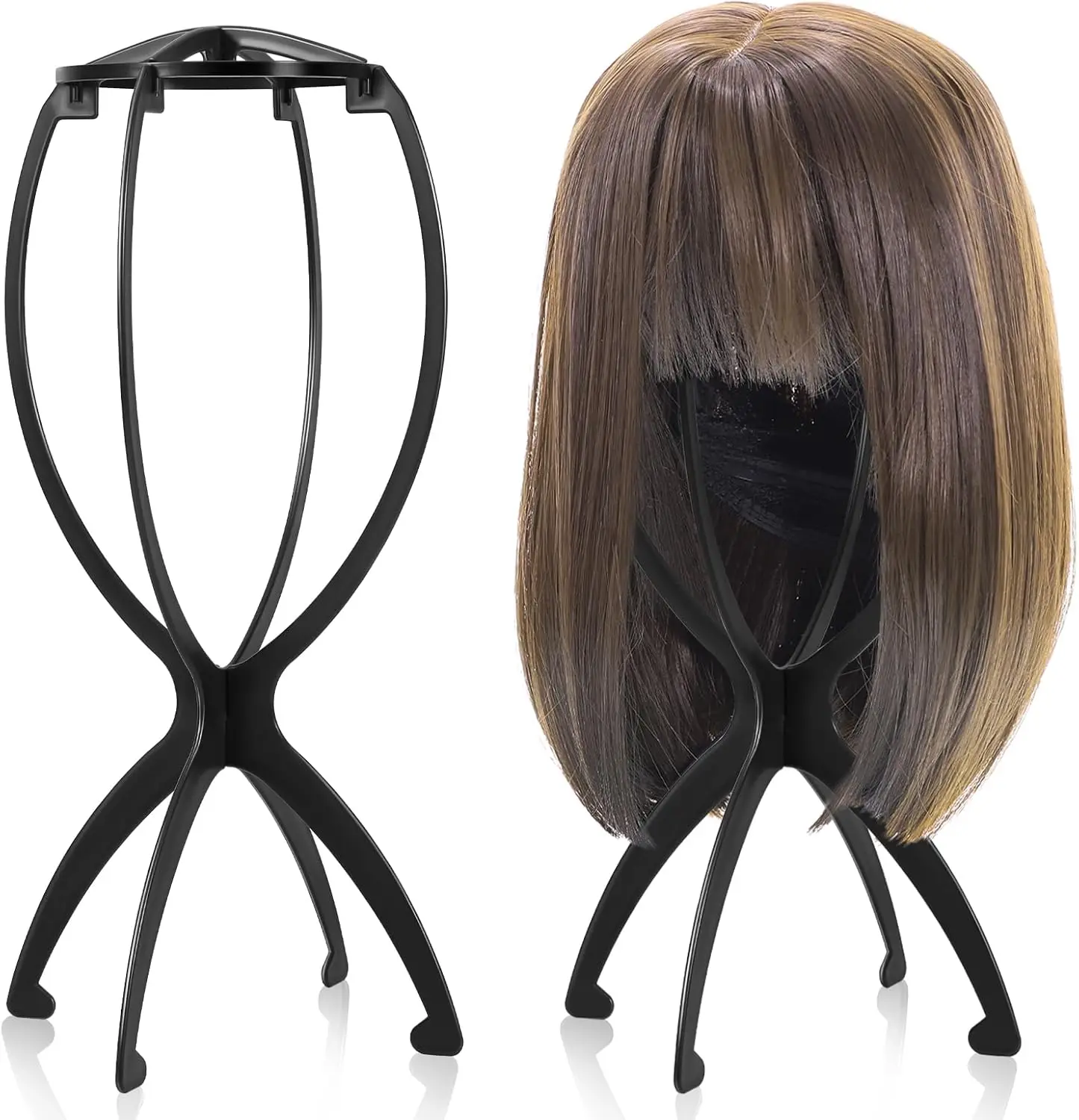 

obeoby Wig Stand, Portable Wig Holder Wig Head Stand for All Wigs Travel Wig Hair Stylist Gifts for Women(black (2 pack)