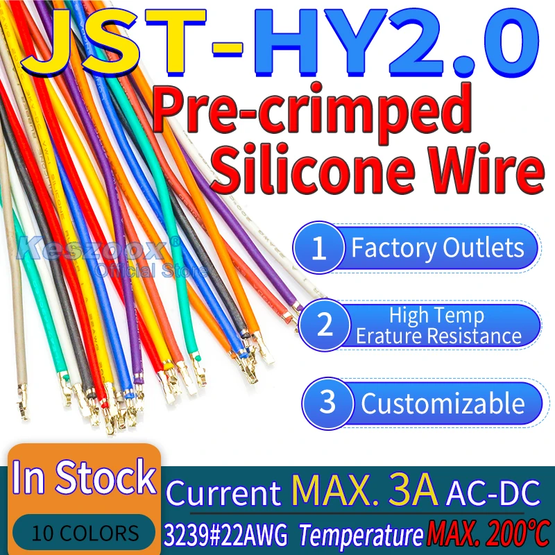 

JST HY2.0mm Pre-Crimped Silicone Cable Wire 22AWG Copper Wire High TempErature Resistance Cable Crimp Terminals HYR2.0 Connector