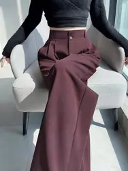 Wine Red Suit Wide Leg Pants Women's Autumn And Winter New High Waisted Loose Hanging Casual Straight Leg Floor Pants