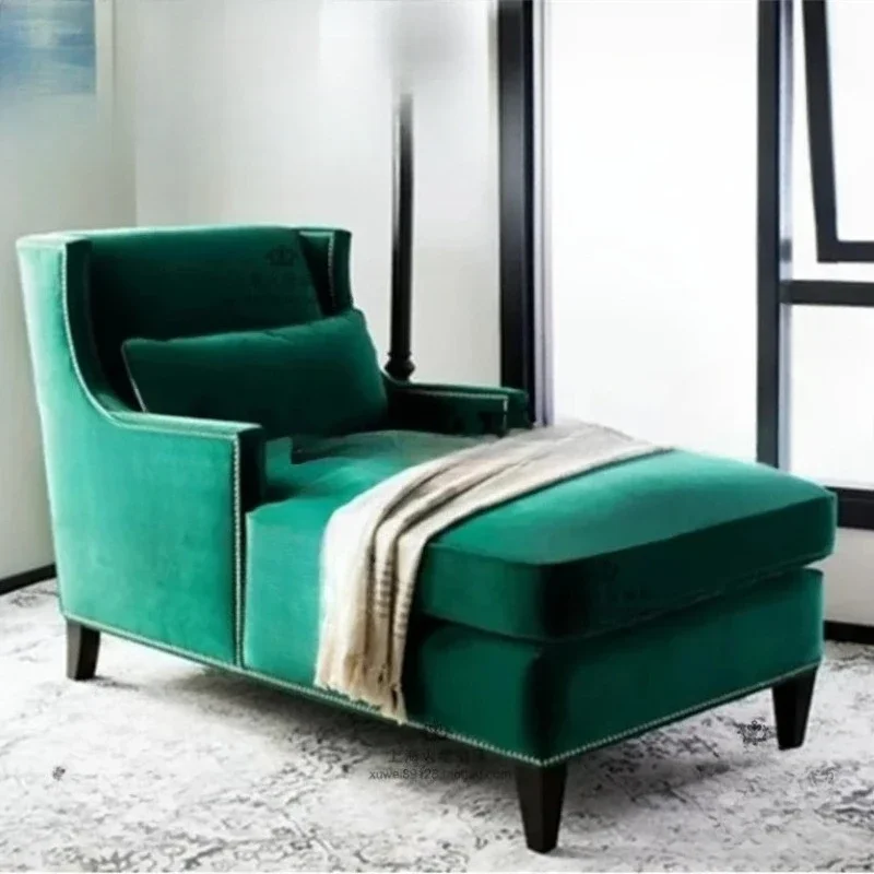 B rural solid wood velvet concubine sofa chair fabric lazy recliner