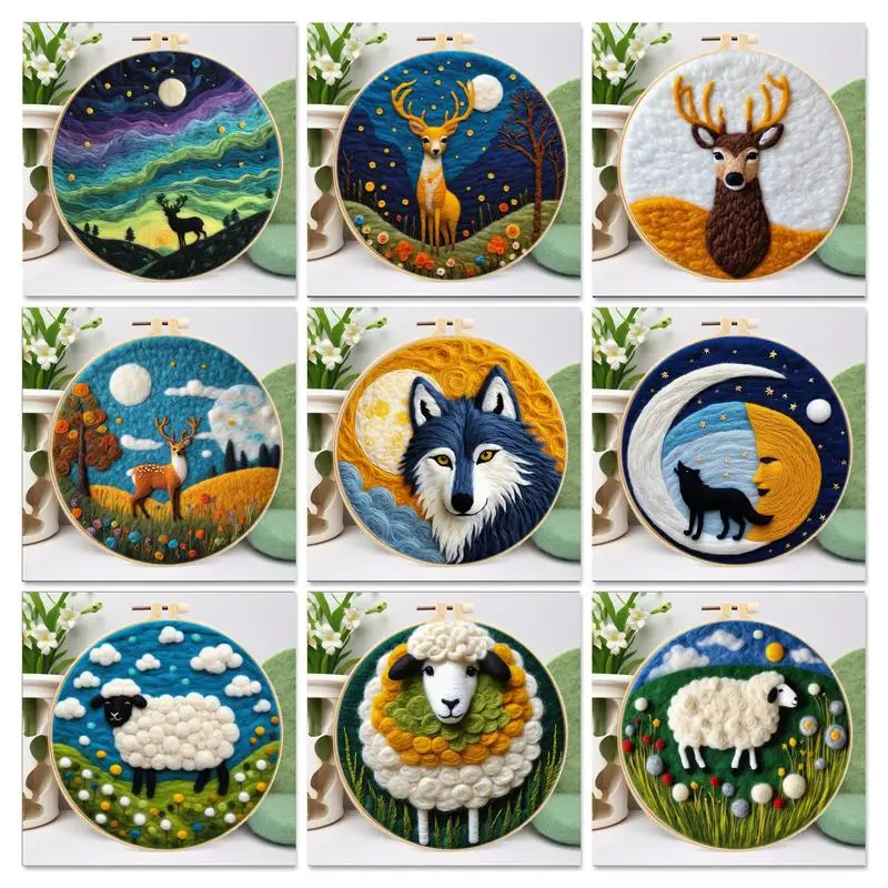 GATYZTORY DIY Wool Painting Embroidery Kit Creative DIY Wool Needle Felt Picture Kit Animal Craft Painting Gift For Mom Friends